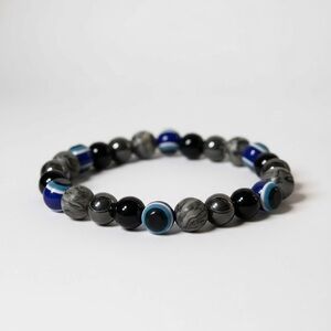 Handcrafted Eye Of Protection Obsidian Stretch Braclelet